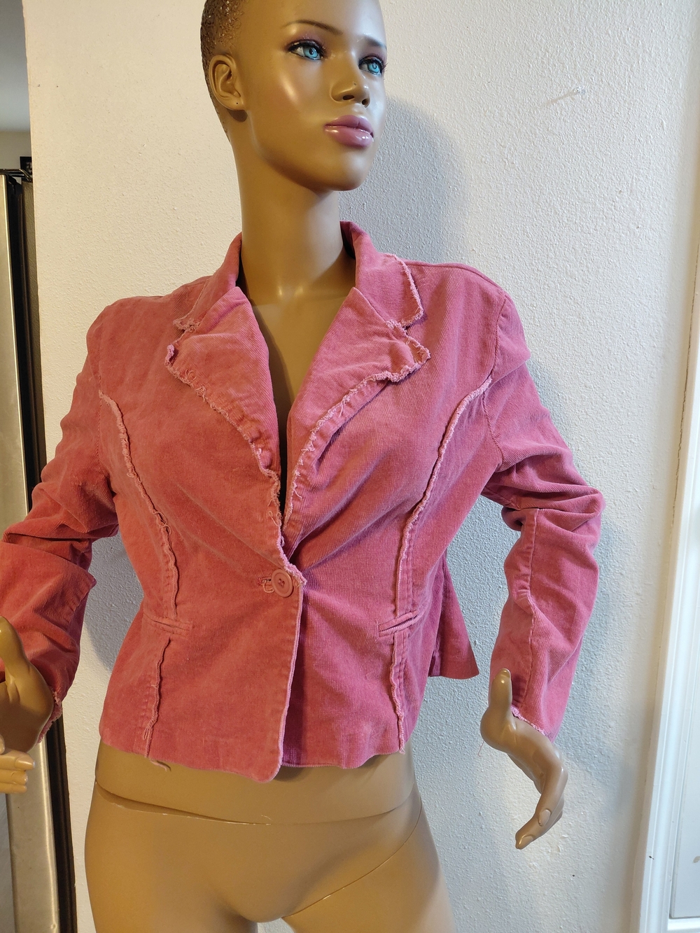 Women's Pink Frayed Cotton Blazer Jacket